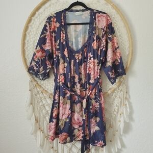Vintage Lorraine Floral and Lace Robe & Nightgown Set 2-Piece Size M